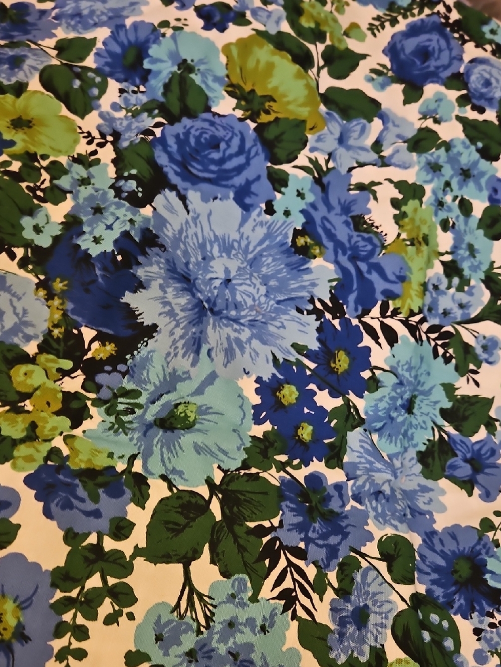Vintage 60s 70s Blue Green Floral Fabric By Bloomcraft